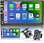 7 Double Din Touch Screen Car Radio with Apple CarPlay,7 Inch Bluetooth Car Stereo with Backup Camera, FM Car Radio,Steering Wheel Controls,Mirror Link Car Navigation,USB/TF/Subwoorf/240 watts