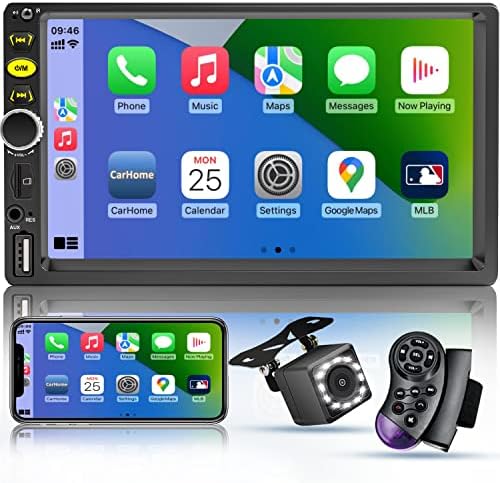 7 Double Din Touch Screen Car Radio with Apple CarPlay,7 Inch Bluetooth Car Stereo with Backup Camera, FM Car Radio,Steering Wheel Controls,Mirror Link Car Navigation,USB/TF/Subwoorf/240 watts
