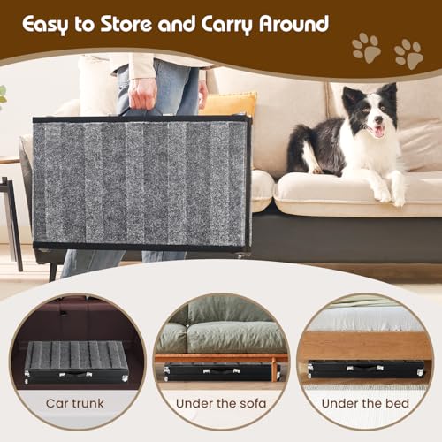 Image of Dog Ramp for Car, Pet Ramp for Adjustable Hight, Folding Dog Ramps for Large Dogs, Dog Ramp for Bed with Anti-Slip Carpet and Safety Rails, Dog Ramps for Indoor Sofa Bed, Black