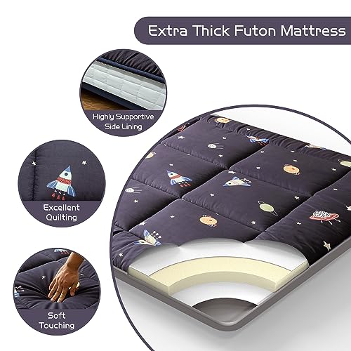 YOSHOOT 6 Inch Extra Thick Japanese Futon Floor Mattress, Foldable Mattress Tatami Pad for Adults Floor Bed Roll Up Guest, Navy Space, Full