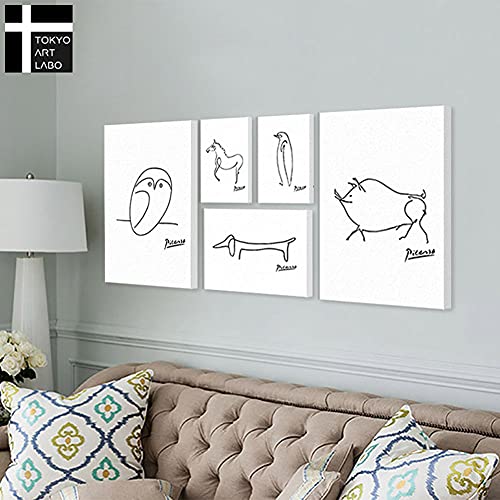 CREA アートパネル ピカソ 5枚セット 壁掛け インテリア フクロウ 絵画 モダン デザイン すっきり シンプル おしゃれ かわいい ホワイト 玄関 リビング 動物 幸運 幸せ 平和 ハト 馬 犬 ペンギン [3]