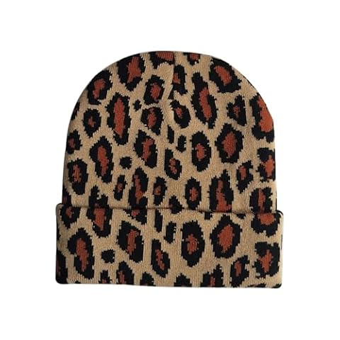 Werownsgso Leopard Beanie czapka z nadrukiem w panterkę, damska, zimowa, ciepła czapka z dzianiny, miękki, rozciągliwy kapelusz dla kobiet i mężczyzn