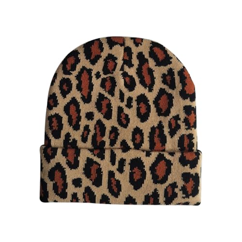 Werownsgso Leopard Beanie czapka z nadrukiem w panterkę, damska, zimowa, ciepła czapka z dzianiny, miękki, rozciągliwy kapelusz dla kobiet i mężczyzn