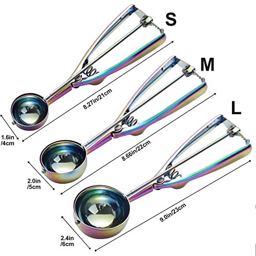 Cookie Scoop Set, 3Pcs Ice Cream Scoop, Stainless Steel Rainbow Cookie Scooper With Trigger Release, Large/Medium/Small Ice Cream Scooper Cookie Scoops For Baking, Ergonomic Handle Cookie Dough Scoop #TOP1