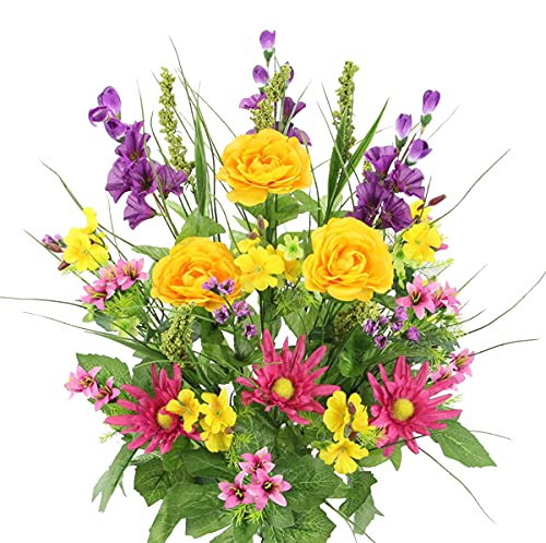 Admired By Nature 30 Stem Artificial flowers Morning Glory & Ranunculus Bush Spring Faux Flower Arrangement for Outdoor & Indoor Wedding home decor, Cemetery Decorations For Grave, Summer Mix