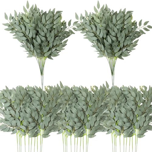 Suncalla 8 Pcs Italian Ruscus Greenery Stems Bulk, Gray-Green | 21.6" Artificial Faux Greenery for Vase, Realistic Silk Greenery Branches Stems for DIY Wedding Arch Bouquet Festival Decor