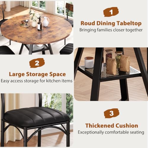 Dining Table Set for 4,Kitchen Table and Chairs for 4, Round Dining Room Table with Upholstered Chairs, 5 Piece Space Saving Circle Wood Kitchen & Dining Room Dinner Dinette Table Set (Vintage, 42In) by Jocoevol - Image 8