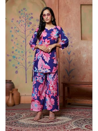Image of DHRUVI TRENDZ Kurta Sets for Woman | Co ord Set for Women Stylish | Kurti Set for Woman | Short Kurti for Women | Kurtis | Ethnic Floral Straight Kurta Set's with Palazzo Pants