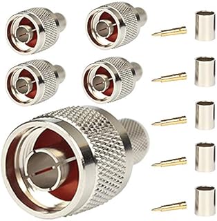 5-Pack N Type Connector Male Crimp On Plug Coaxial Connector for LMR400 Belden 9913 50 Ohm Low Loss RF Coaxial Cable