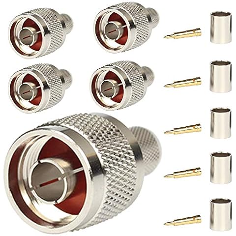 5-Pack N Type Connector Male Crimp On Plug Coaxial Connector for LMR400 Belden 9913 50 Ohm Low Loss RF Coaxial Cable Cover