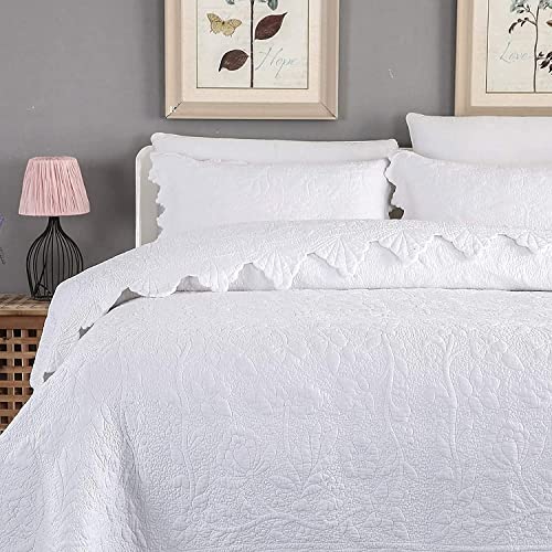 Brandream White Quilts Set King Size Coverlet Set Luxury Farmhouse Bedding Set 100% Cotton Queen Quilted Bedspreads 3-Piece #TOP3