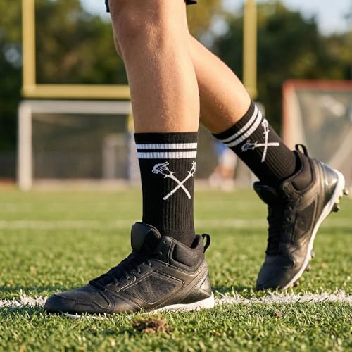 Image of ChalkTalkSPORTS Lacrosse Socks - Cushioned Mid-Calf Crew - Crossed Sticks | Moisture-Wicking Performance Blend, Athletic Lax Gear, Stay-Up Technology, Arch Support, Breathable, Boys and Men