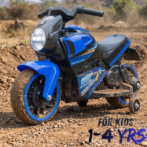 Image of MEKASHI 6V Electric Ride-On Bike for Kids with Bluetooth Music (Blue) | Realistic styling with LED headlight, rechargeable battery & smooth ride performance for toddlers aged 1-4 years