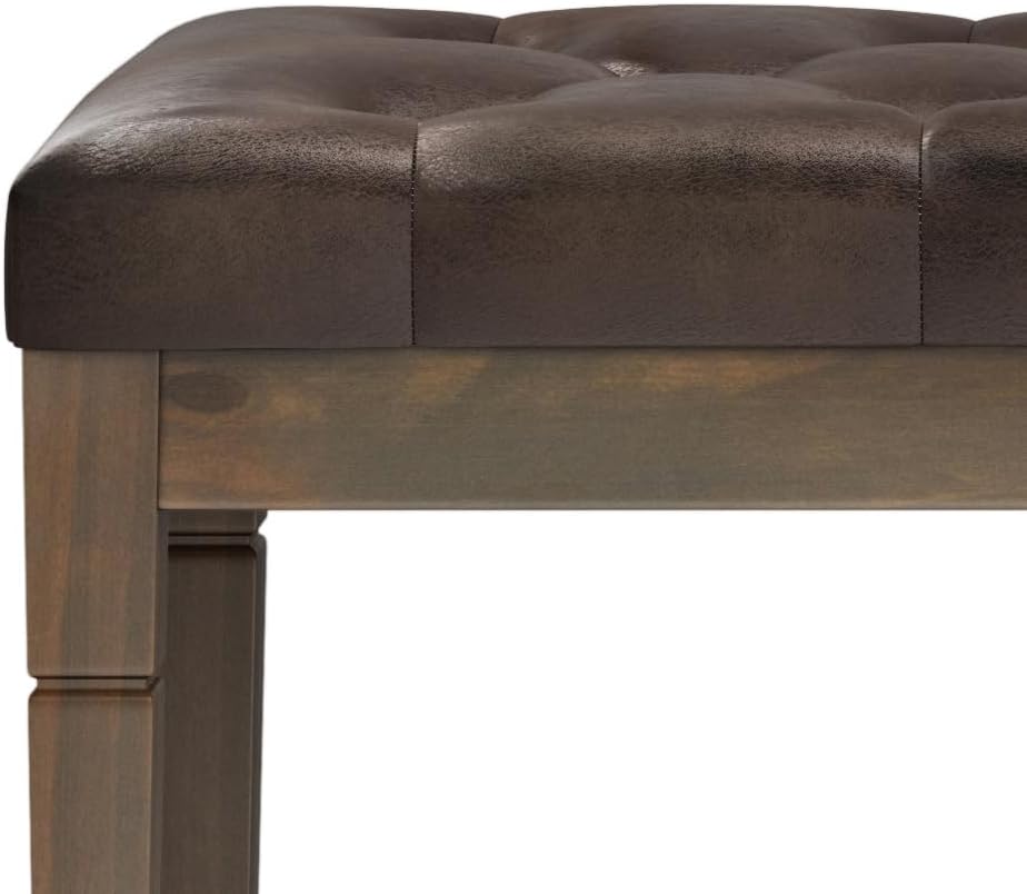 Distressed Brown Faux Leather Tufted Ottoman Bench