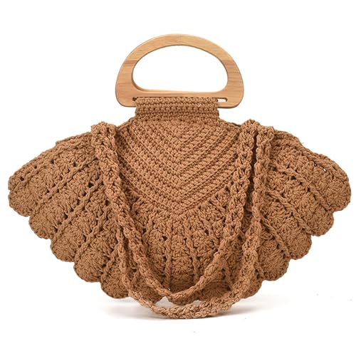 Sac en coquillage au crochet fait main avec poignée en bois élégante