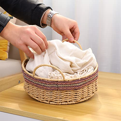 Yahuan Woven Paper Rope Basket Round Storage Basket Small Basket With Handle For Fruit, Bread Serving Pantry And Bathroom (Paper Rope) #TOP3