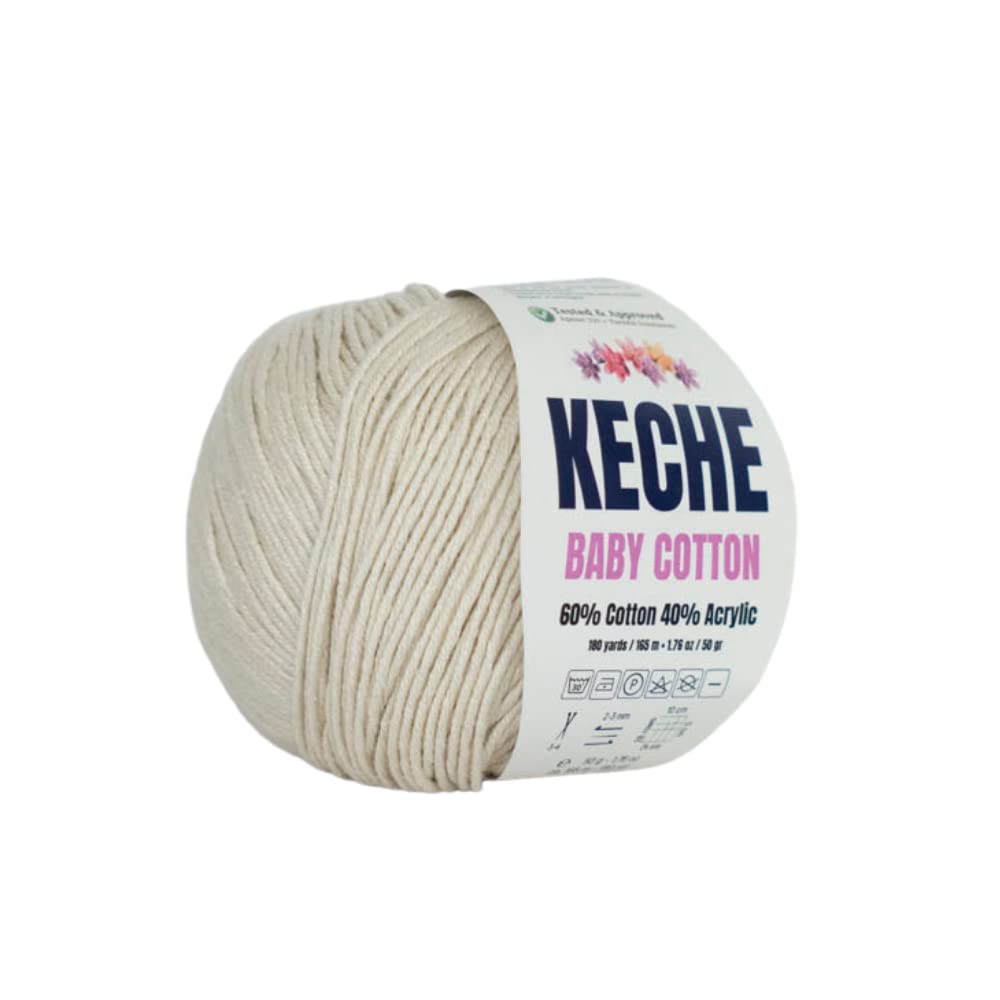 Keche Cotton Yarn, 60% Cotton 40% Acrylic Yarn, Soft Cotton Yarn for Crochet and Knitting, Amigurumi Yarn 1 Skein/Ball 1.76 Oz (50g) / 180 Yrds (165m) - Cream