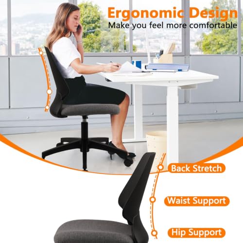 Image of CLATINA Armless Adjustable Height Desk Chair with Wheels, Upholstered Swivel Computer Task Chair, Comfy Small Office Reading Chair for Home & Meeting Room, Black, 2 Pack