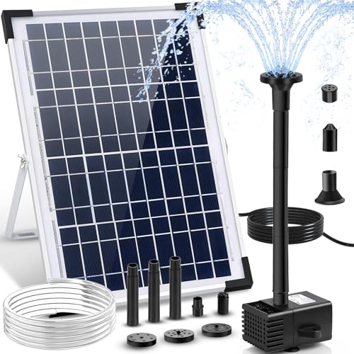 FYDGTPI 12W Solar Fountain Pump for Water Feature Outdoor DIY, Solar Water Fountain 132 GPH with 16.5FT Power Cable, 6 Spray Nozzles, 3.28FT DIY Tubing for Garden, Pond, Bird Bath
