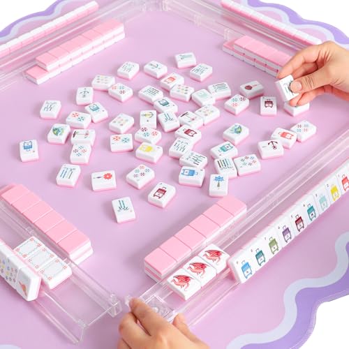 Set de Mahjong Americano Grabado Rosa con Bolsa miniatura 6