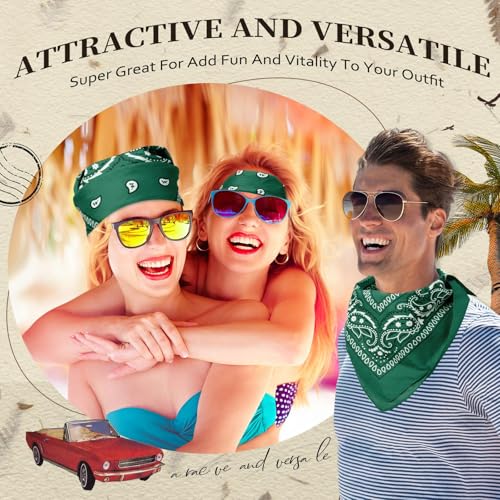 Suhine 12 Pcs Bandanas Bulk 22 x 22 Inch Large Bandana Headband Paisley Cowboy Bandana Scarf Handkerchief for Women Men (Dark Green) - Thumbnail 4