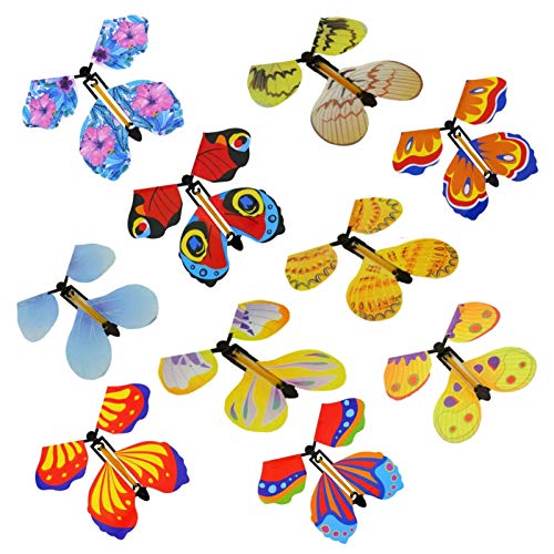 SEALEN 10 PCS Magic Fairy Flying Butterfly Wind Up Toys, Rubber Band Powered Flying Toys Magic Butterflies for Card, Gag Gifts Great Surprise Stocking Stuffers Party Playing (Random Color)