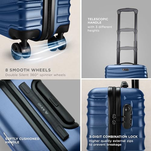 Image of CUQOO 45x36x20cm Lightweight Hard Cabin Suitcase Approved by Over 100+ Airlines - Carry on Suitcase with 4 Wheels & Combi Lock | ABS Hard Case EasyJet, British Airways, Virgin Atlantic Emirate, Navy,
