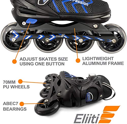 Eliiti Inline Skates For Men Women Adults Adjustable Size 5.5 To 10.5 (Blue, Xl (Us 8.5 To 10.5)) #TOP4