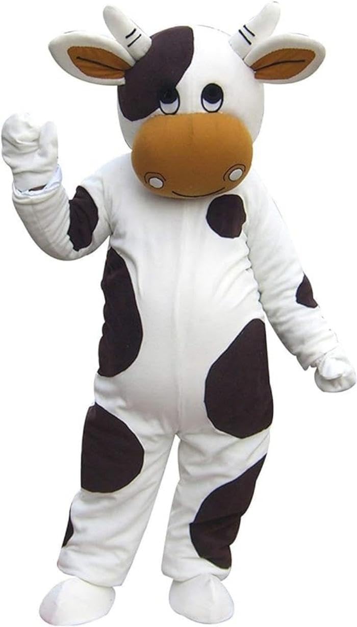 Dairy Cow Mascot Costume Adult Size for Men & Women with Built-in Fan Inside the Head