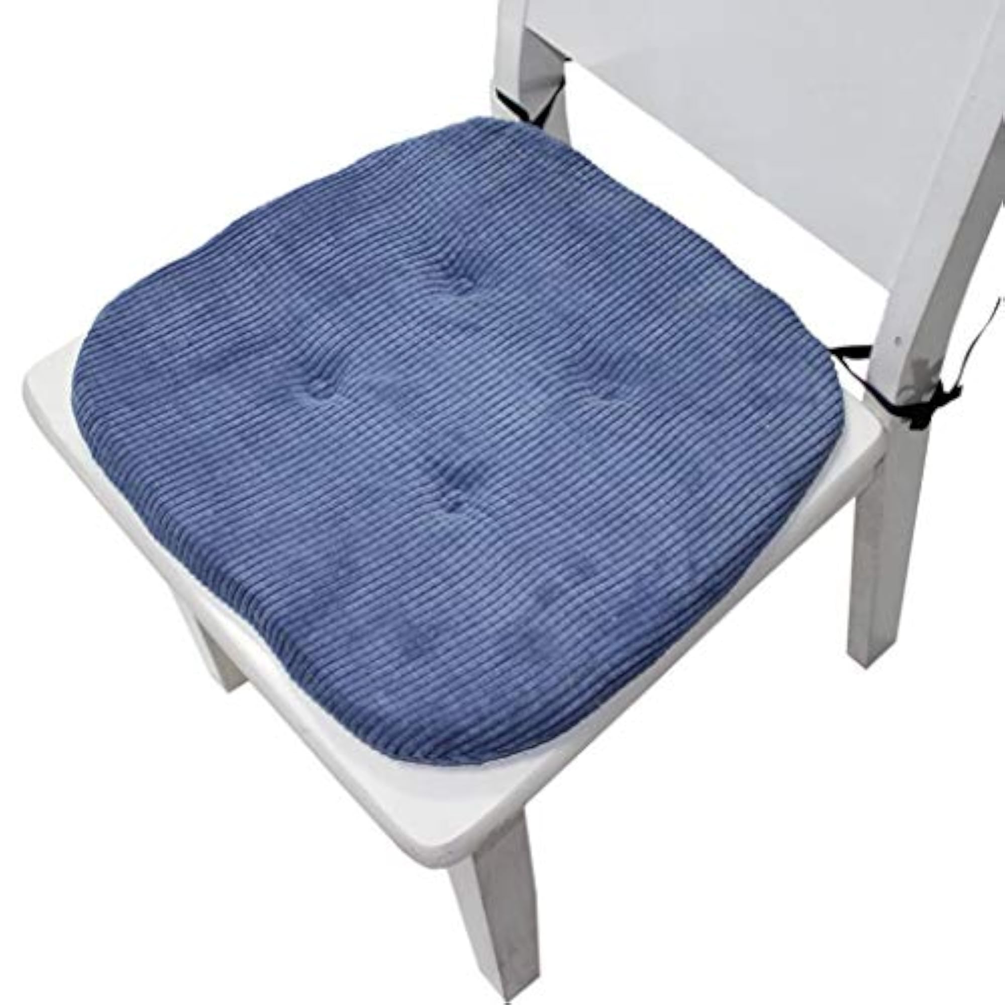 Square Cotton Chair Cushion with Ties, Dark Blue
