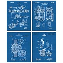 Buzz Unplugged Vintage Ford Auto Blueprint Patent Print, Set of 4, 8x10 Unframed Aesthetic Wall Posters and Unique Art Prints Picture for Bathroom, Home, Man Cave, Dorm, Office & Bar Wall Decor Poster