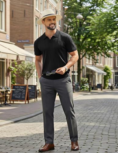 Image of COOFANDY Mens Polo Shirts Short Sleeve V Neck Knit Shirts for Men Casual Old Money Clothes Mens Golf Shirt