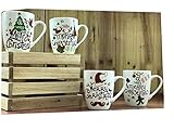All For You X978 Christmas New Bone China Mug with Christmas Gift Prints,Christmas Tree, Merry Christmas -Set of 4, 12 Oz, Gift Box (4 Piece Assorted Color)