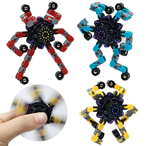 Hoolicute 3PCS Funny Sensory Fidget Spinner Toys DIY Deformation Robot Spiral Twister Fingertip Decompression Fingertip Toy Stress Anxiety Relief Toy for Kids & Adults