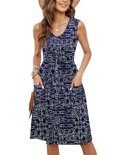 Image of MOLERANI Women Summer Dresses Sleeveless Casual Loose Swing Button Down Midi Dress with Pockets
