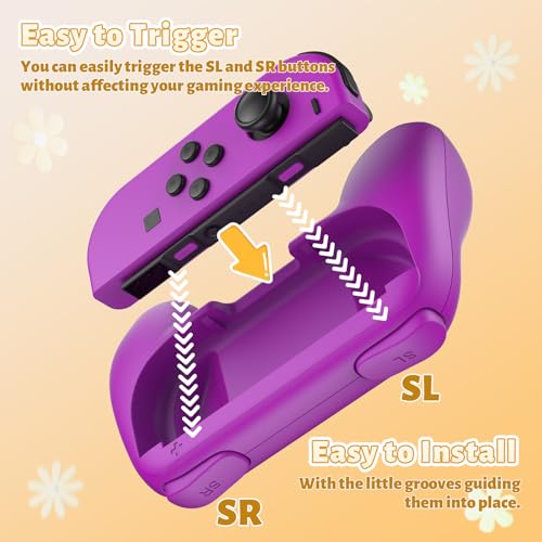 Image of FASTSNAIL Grips Compatible with Nintendo Switch for Joy Con & OLED Model for Joycon, Wear-Resistant Handle Kit Compatible with Joy Cons Controllers, 2 Pack(Orange and Purple)