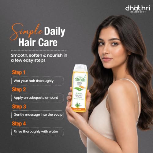 Image of Dhathri Dheedhi Protein Shampoo with Amla, Aloe Vera, Brahmi & Tulsi | Herbal Shampoo for Healthy Hair Growth & Stronger Hair | Sulfate & Paraben Free | For Men & Women | All Hair Types, 100ml, Pack of 2