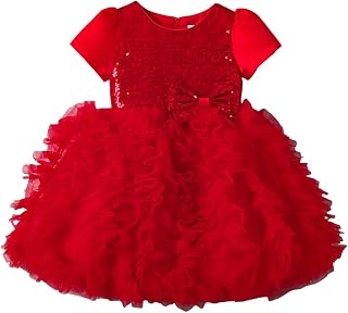Hopscotch Sequinned Bow Applique Ruffled Party Dress for Ages (5-6 Years) Price In India