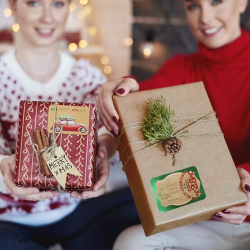 80-Count Foil Kraft Christmas Tags Sticker,8 Jumbo Designs - Xmas to from Christmas Stickers Name Tags Write On Labels - Holiday Present Labels