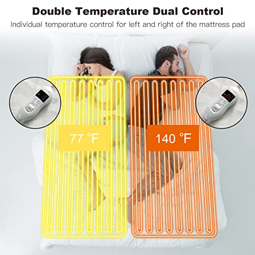 Giantex Electric Heated Mattress Pad, King Size Electric Mattress Pads Bed Warmer With 2 Led Temperature Controller, Heating Pads W/ 8 Heating & 4 Time Settings (King) #TOP1