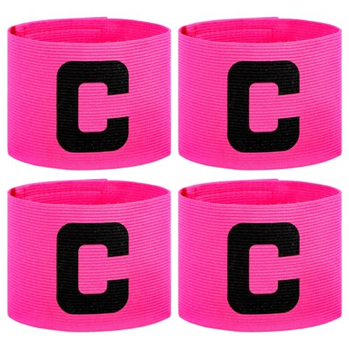 4 Pcs Soccer Captain Armband Nylon Elastic Adjustable Football Basketball Player Bands for Adult Team Training, Red