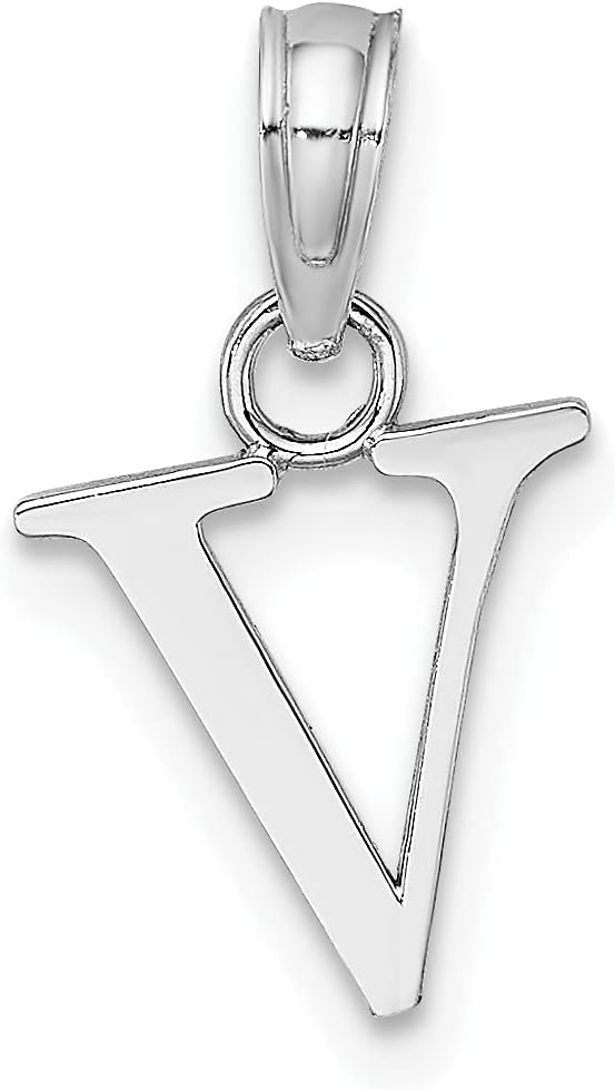IceCarats 14K Solid White Gold Small Letter V Initial Pendant Necklace 17mm 5/8 inch Polished For Her