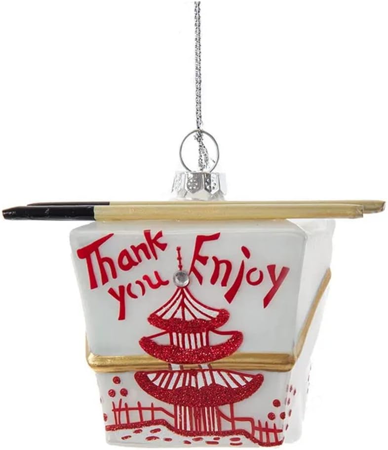 The Bridge Collection Chinese Take Out Ornament - Take-Out Box with Chopsticks Ornament - Chinese Food Christmas Ornament