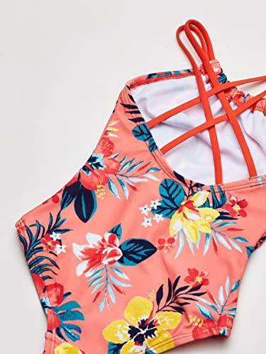 Kanu Surf Girls' Jasmine Beach Sport Halter One Piece Swimsuit, Brooke Coral, 104