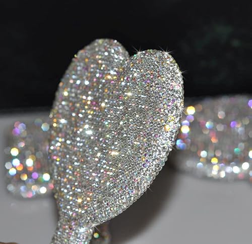 Wowagoga Sparkling Rhinestone Heart Shaped Handheld Mirror Heart Mirror Cosmetic Hand Mirror With Handle Cute Hand Mirror For Women Girls(White) #TOP5