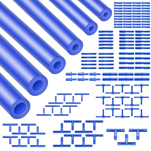 Shineyoo Vacuum Hose Automotive Kit 6PCS 5FT 1/8 5/32 3/16 1/4 5/16 3/8 Blue Tubings With Color-Matched Connectors 128PCS High Performance 130PSI Silicone Vacuum Lines Automotive Kit