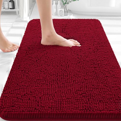 Image of OLANLY Bathroom Rugs 35x24, Extra Soft Absorbent Chenille Bath Rugs, Rubber Backing Quick Dry, Machine Washable Bath Mats for Bathroom Floor, Tub and Shower, Home Decor Accessories, Red