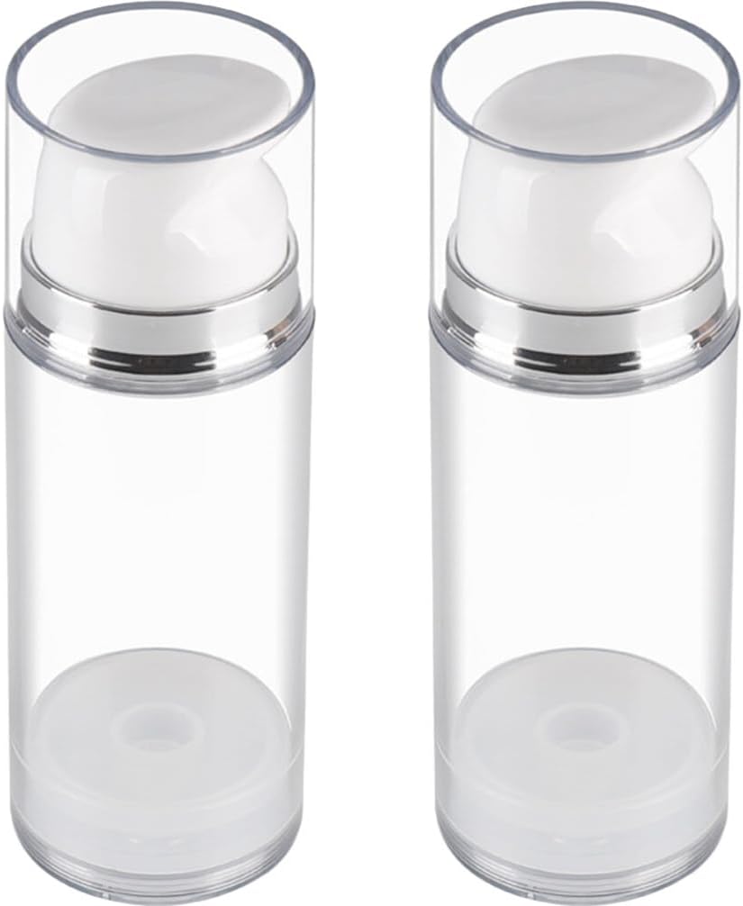 FRCOLOR 2pcs Empty Airless Pump Bottle Refillable Plastic Vacuum Pump Press Bottle Travel Cosmetic Foundation Containers Dispenser for Lotion Cream Essential Oil 100ml