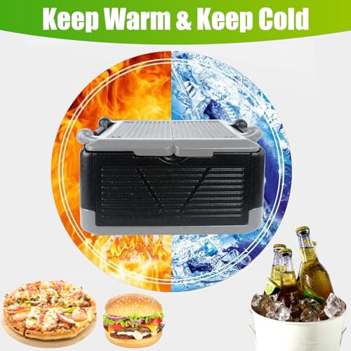 Faltbar Thermobox 26L Styroporbox 43x43x25cm Warmhaltebox für Essen mit Integrierter Deckel Multifunktional Kühlbox Transportbox für Camping Picknicks Lebensmittel Transport(Schwarz + Grau)