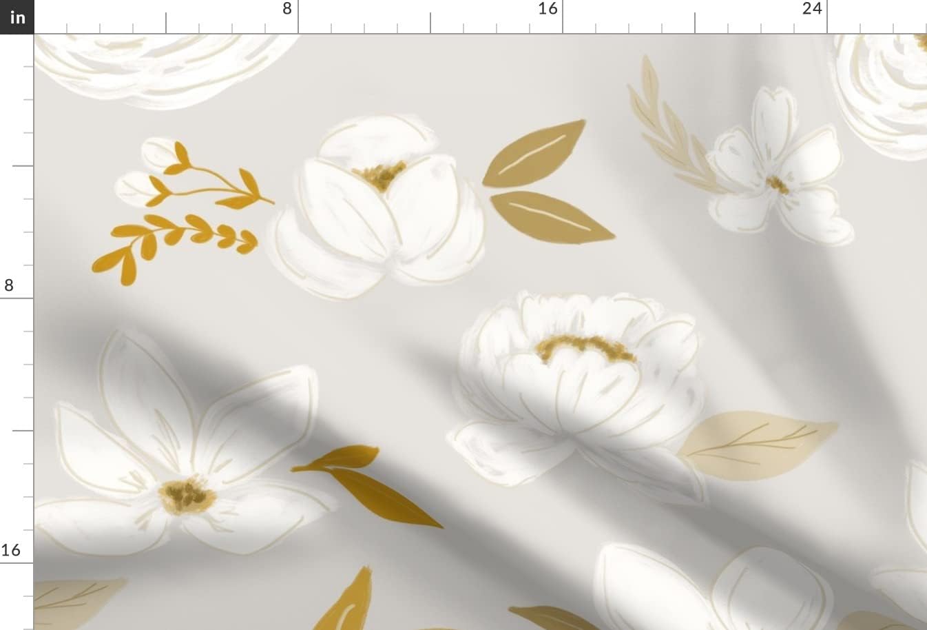 Spoonflower Fabric - Soft White Mustard Florals Large Fall Tan Neutral Printed on Upholstery Velvet Fabric Fat Quarter - Upholstery Home Decor Bottomweight Apparel